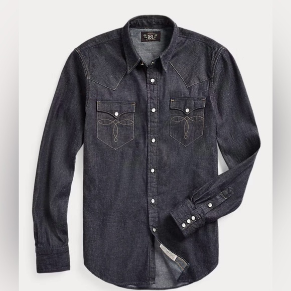 RRL By Ralph Lauren Slim Fit Denim Western Shirt Rinse Medium